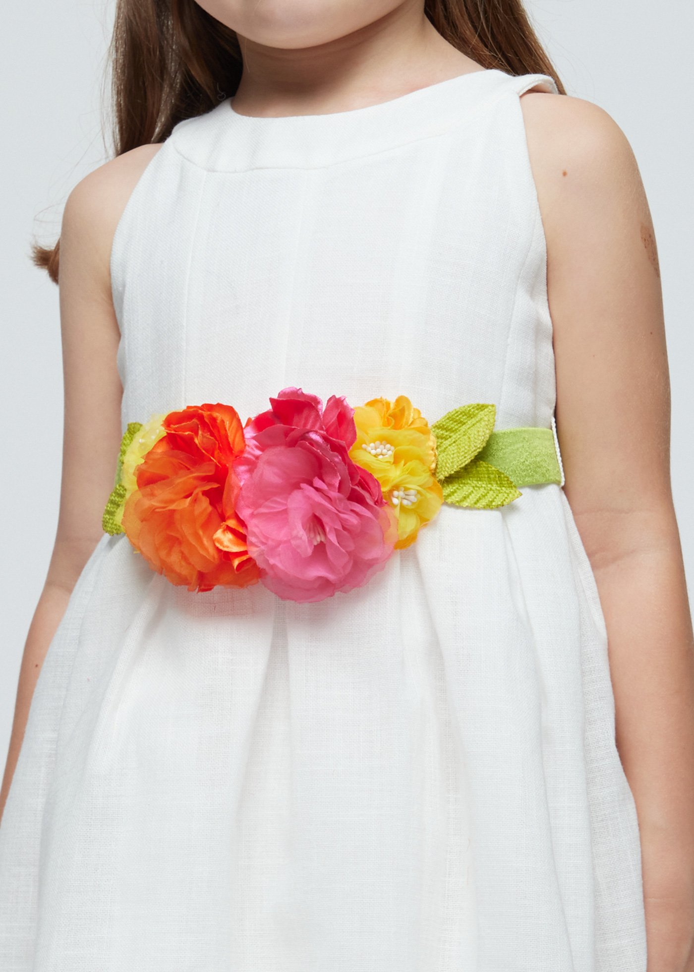 Vestido camélia com cinto floral para meninas