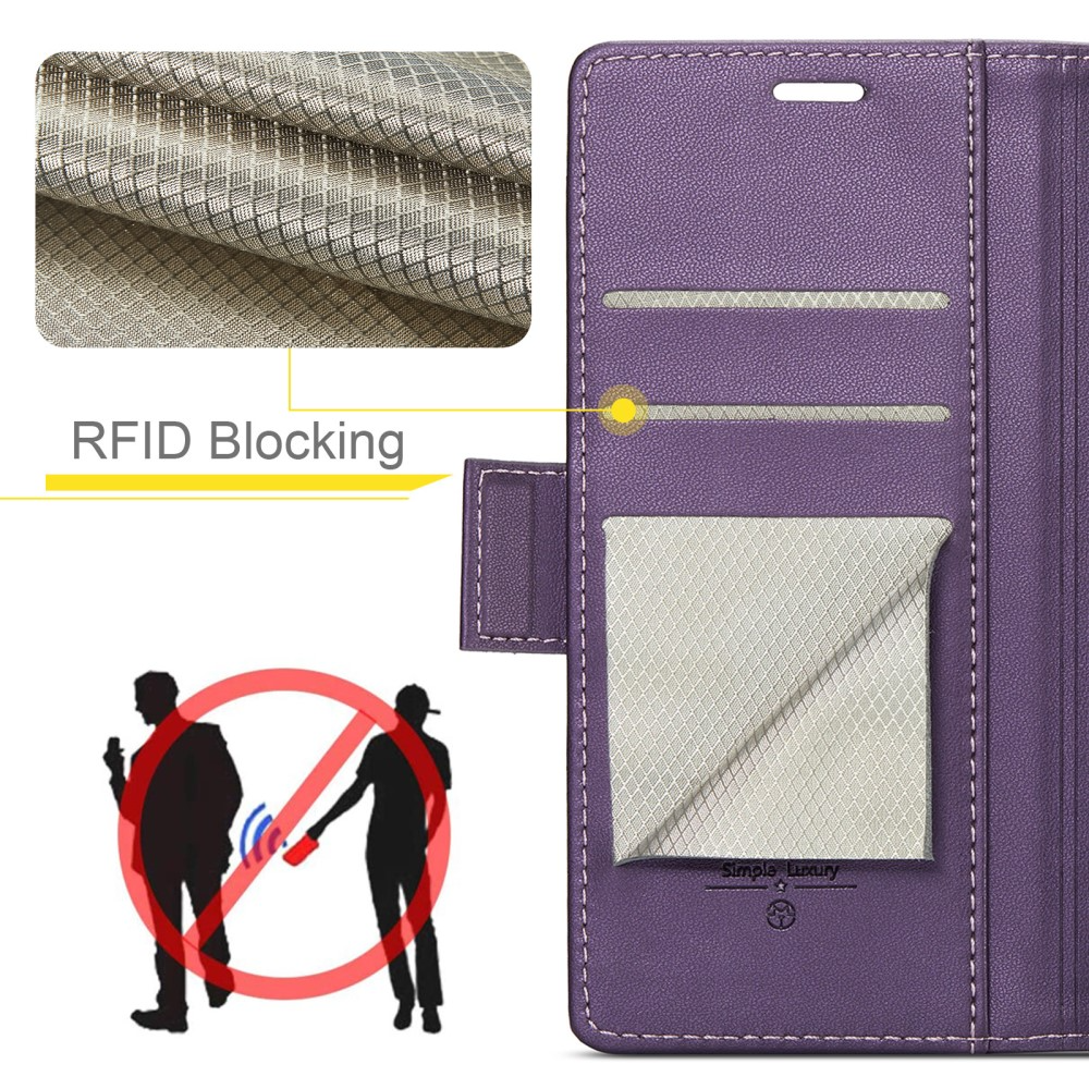 Samsung Galaxy S25 Leder Tasche Flip Wallet Etui mit Kartenfächern Litchi Look (RFID Schutz) - Violett