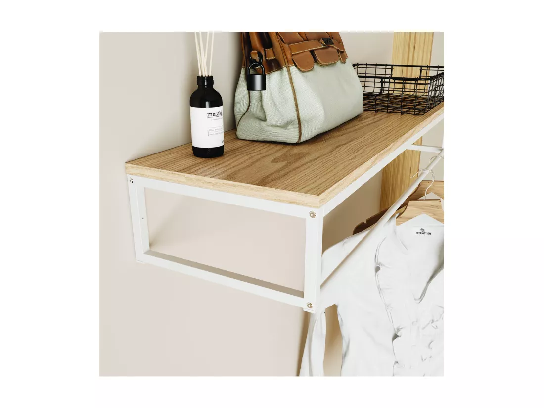 Penderie étagère murale bois et métal blanc L90cm