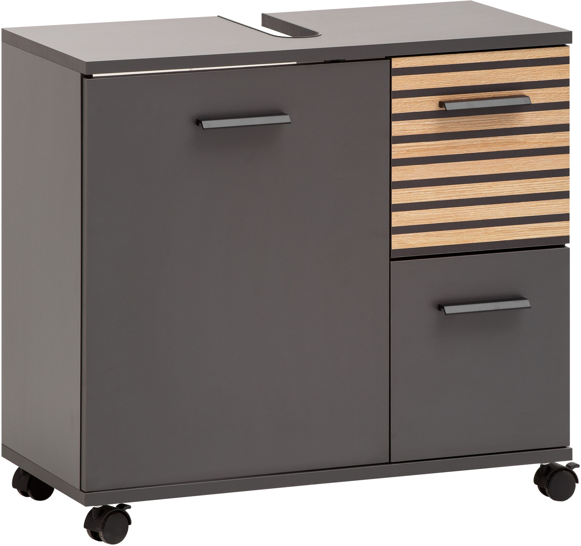 welltime Waschbeckenunterschrank »Katta, Breite 65 cm« Oberboden mit Siphonausschnitt, Schublade mit Akustikprint