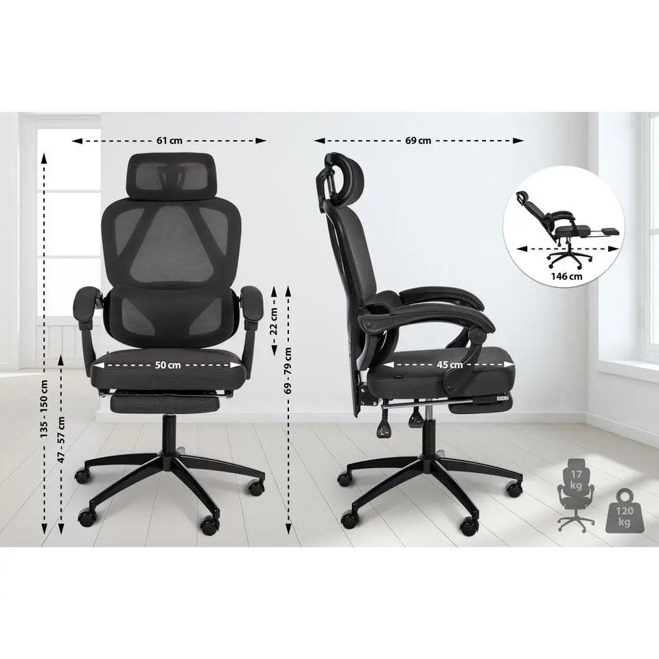 CLP Bureaustoel Gander zwart Frame - Stof - zwart