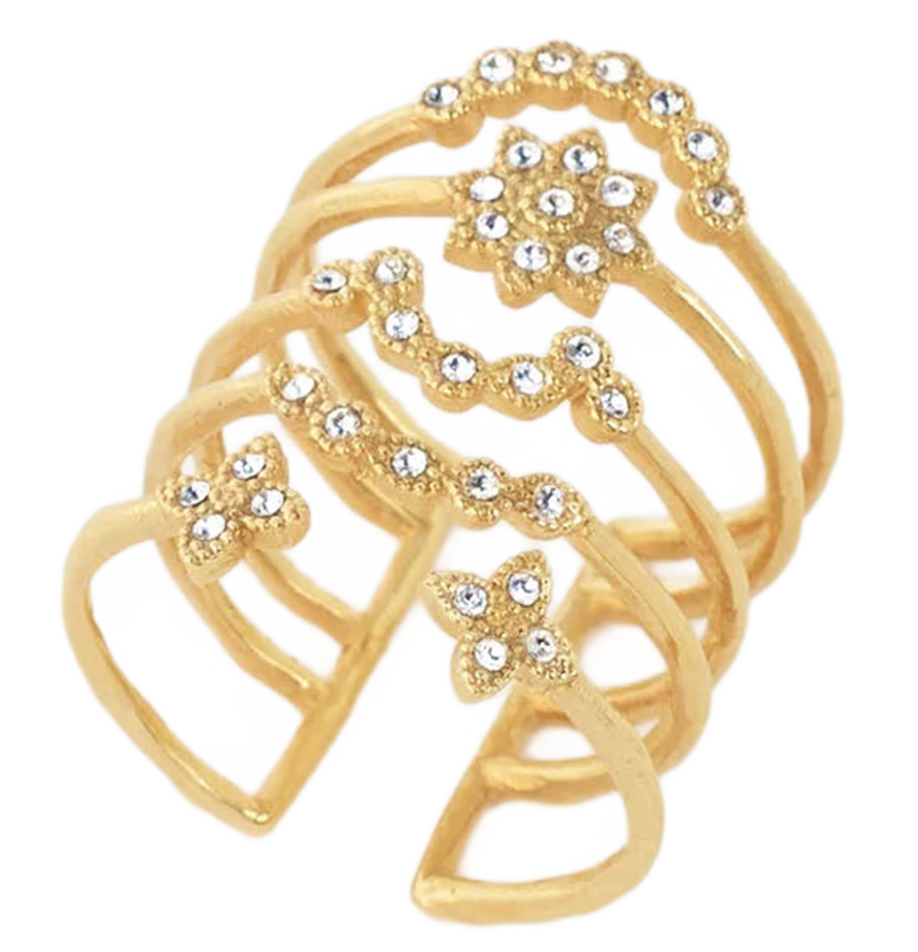 Bague multi-anneaux avec pierres | Doré