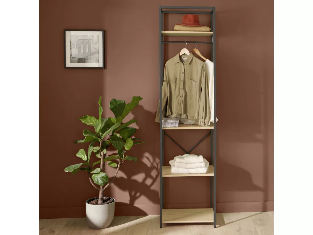 Portant vêtements en bois et métal NOIR L50 x H200cm JUNE