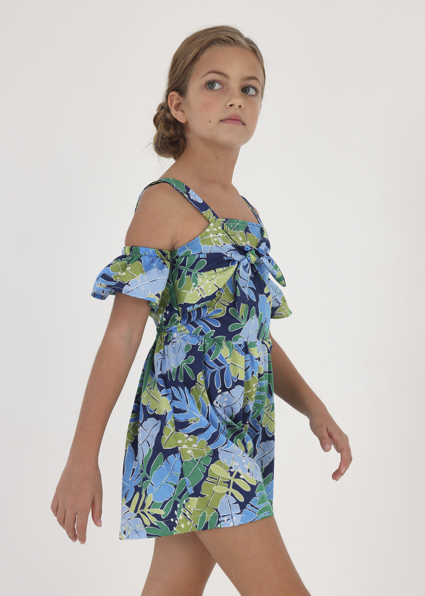 Macacão curto de algodão estampado para meninas