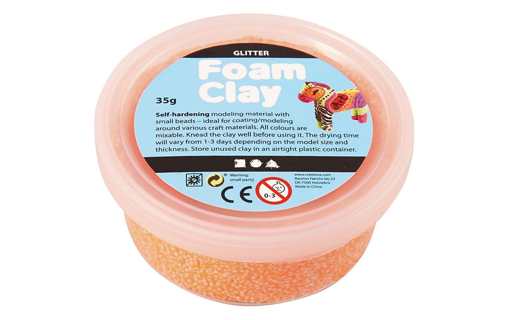 Modelliermasse Foam Clay 35 g Glitzer OrangeSelbsthärtende Modelliermasse mit winzigen Styroporkügelchen