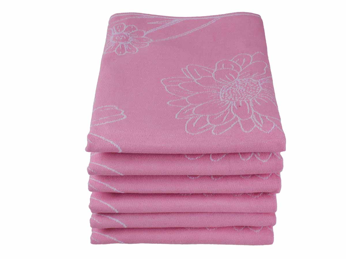 DoubleDry Bloem 50 x 70 cm set van 6 theedoeken - roze