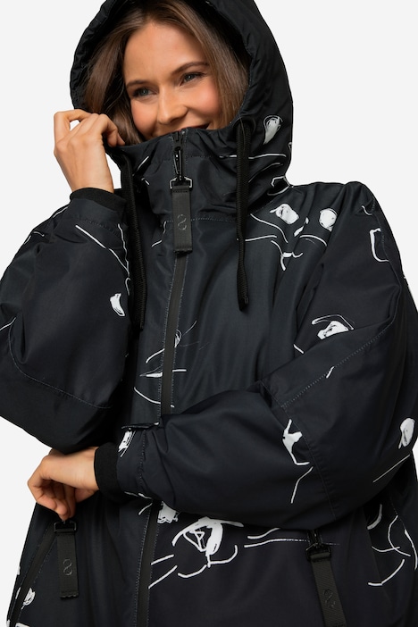 Funktions-Jacke, oversized, maritimer Allover-Print, Teddyfutter, 2-Wege-Zipper