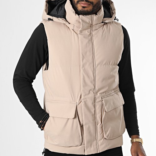 Doudoune Capuche Sans Manches Beige