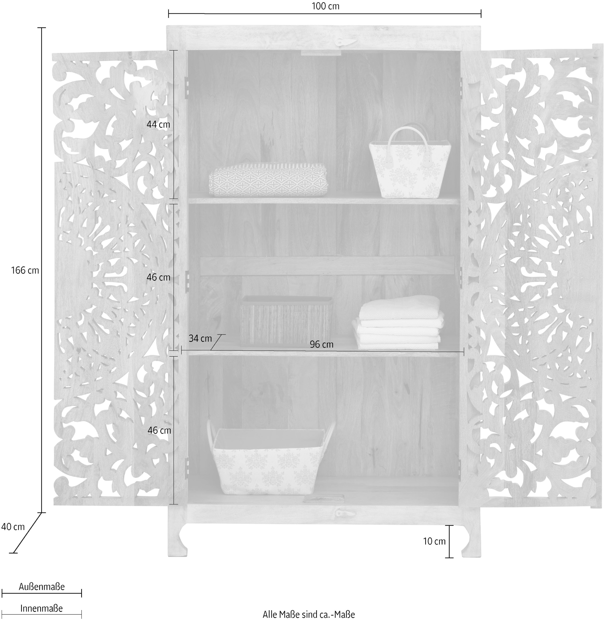 Home affaire Stauraumschrank »Kenmare« Mangoholz, dekorative Schnitzereien, Breite 100 cm