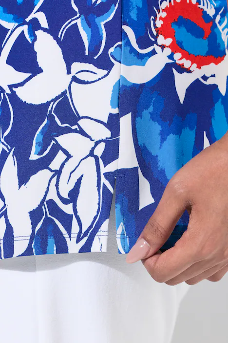 Slinkyshirt, Blüten, Classic, V-Ausschnitt, Halbarm, kobaltblau