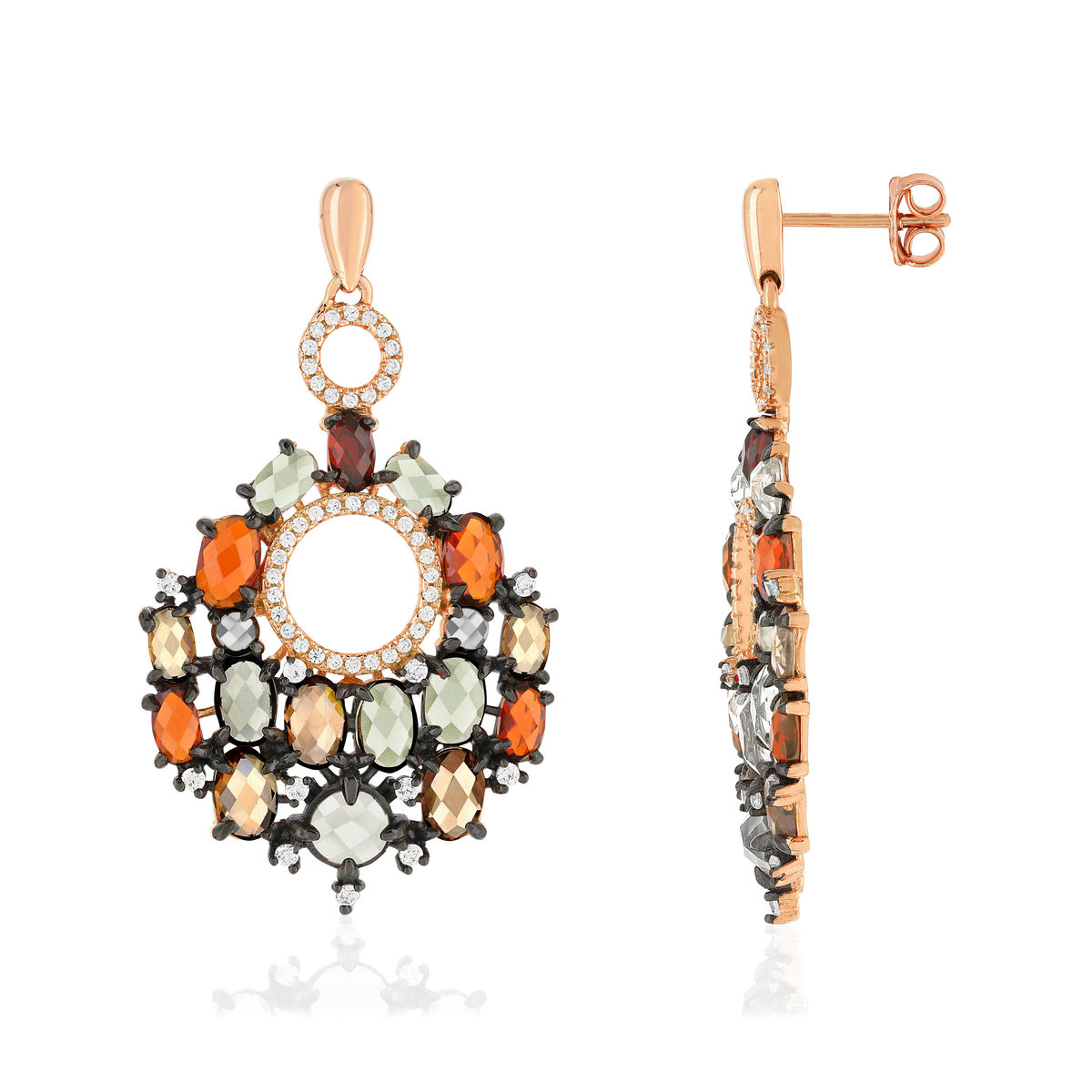 Boucles d'oreilles argent 925 rosé zirconias multi