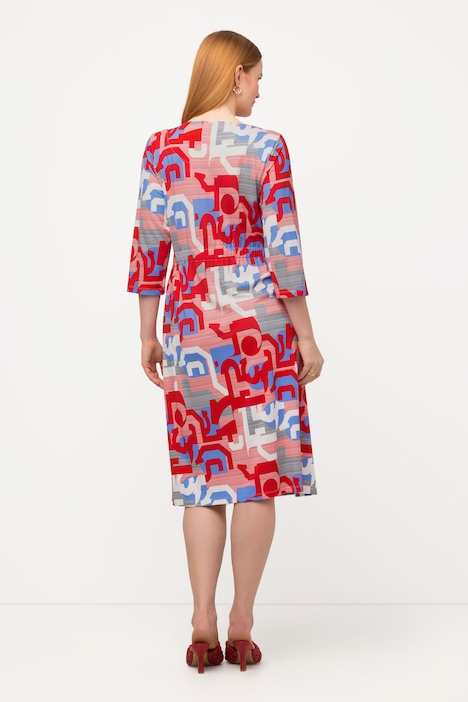 Midikleid, grafisches Design, Herzausschnitt, 3/4-Arm