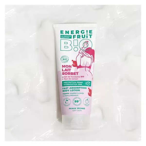 Sorvete Corporal de Leite Energético com Flor de Cerejeira e Polpa Orgânica de Framboesa 200ml