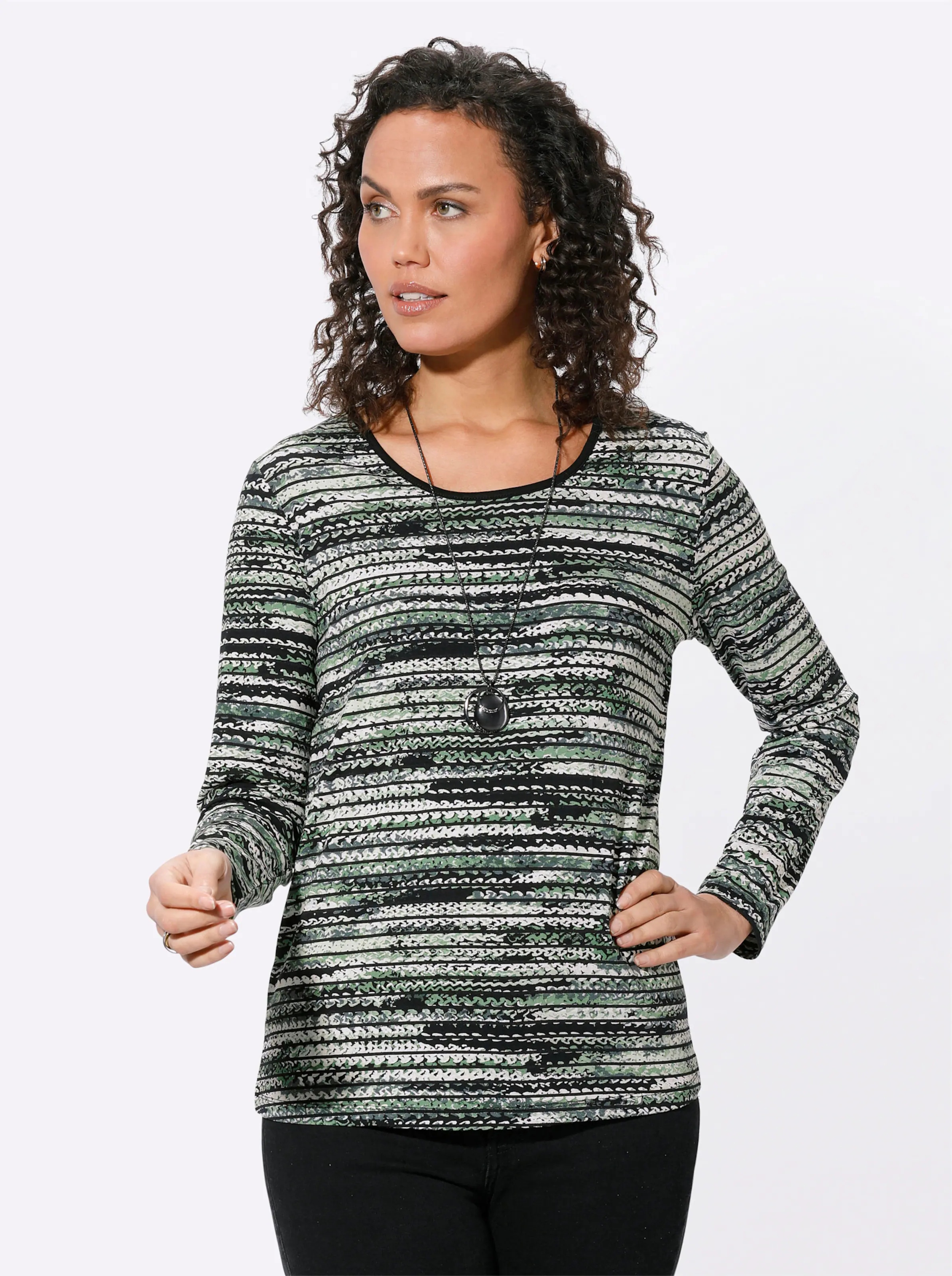 Druck-Shirt in eucalyptus-schwarz-bedruckt