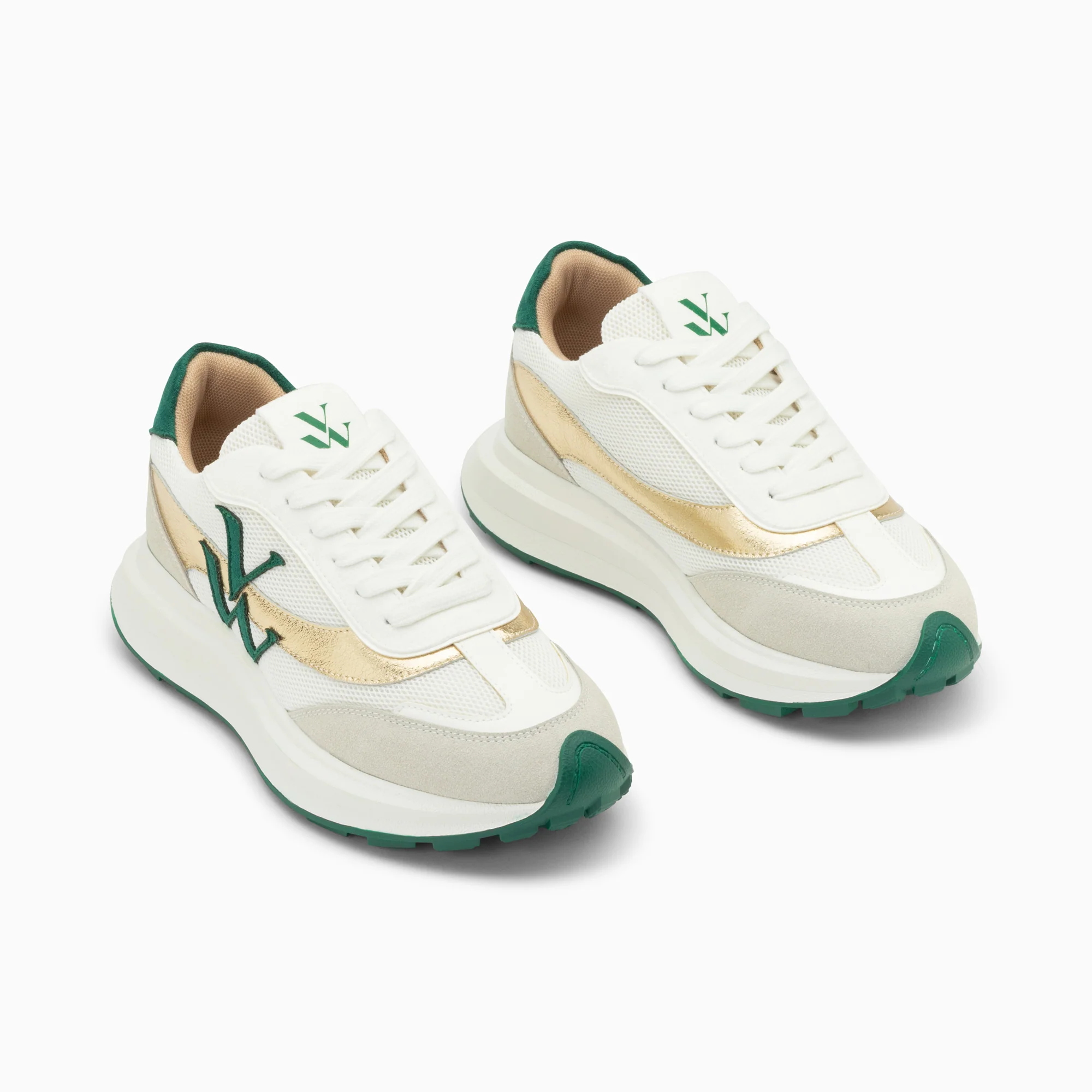 Sneakers-Baskets monogramme Lana vert et or à semelle oversize