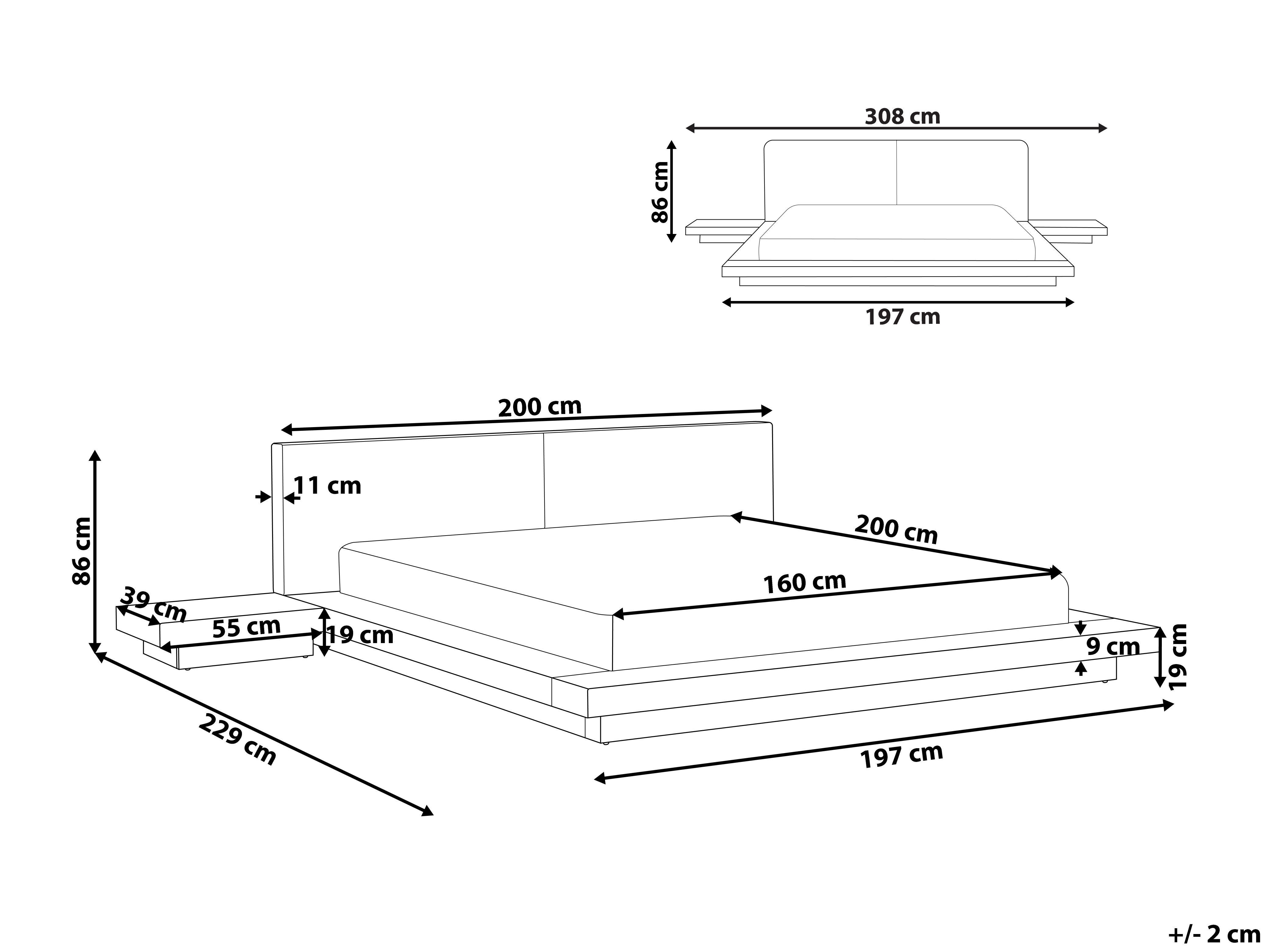 Bed met LED-verlichting Kunstleer ZEN 160 x 200 cm Natuurlijk essenhout