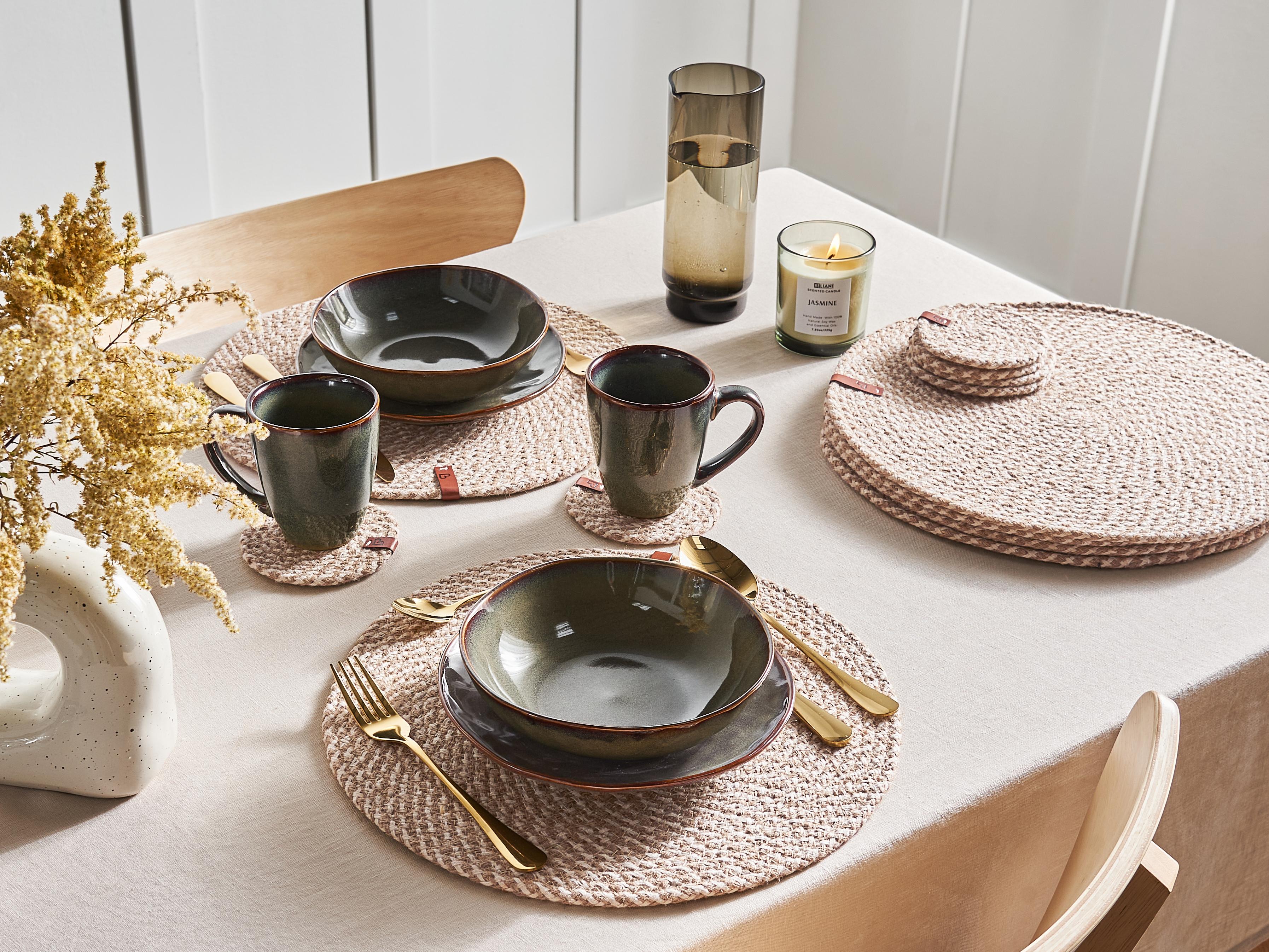 Placemats en onderzetters set PIPTURUS Natuurlijk Jute