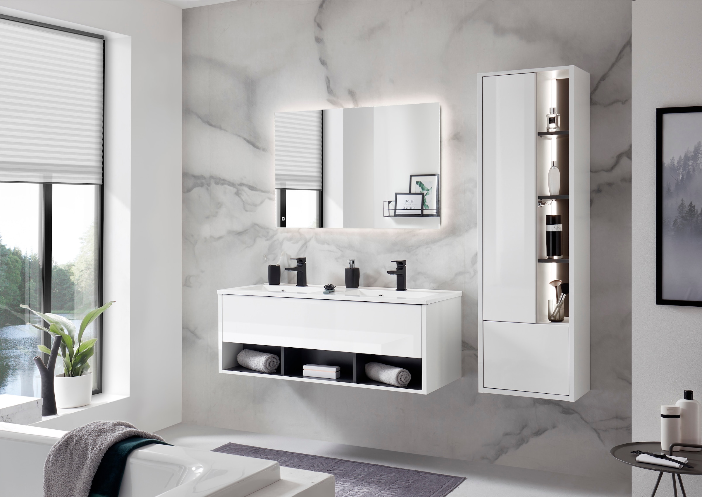PLACES OF STYLE Waschtisch »Studio Line, Waschtisch inkl. Waschbecken, modernes Design« in zwei Farben verfügbar, ausreichend Stauraum