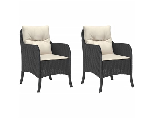 VIDAXL - Chaises de jardin avec coussins 2 pcs noir résine tressée