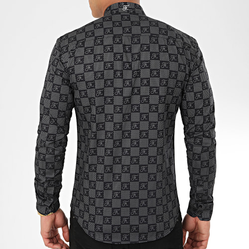 Chemise Manches Longues Premium Avec Damier et Broderie 279 Noir
