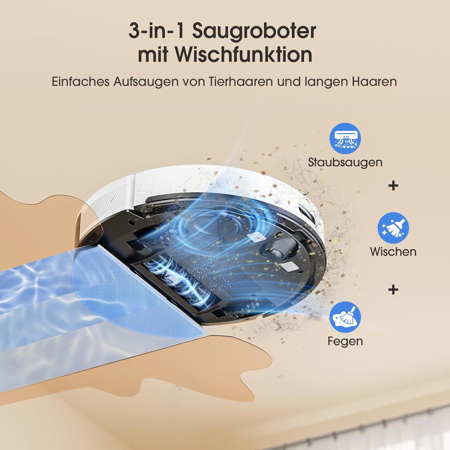 Lubluelu Saugroboter mit Wischfunktion 3-1, 5000Pa Staubsauger Roboter mit Lasernavigation, Roboterstaubsauger SL68 mit Anti-Siphon-Technologie, 150 Min Laufzeit, APP Steuerung, 24 No-Go Zonen (Weiß)
