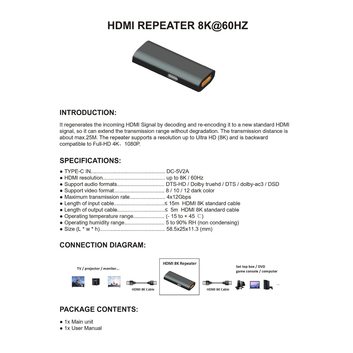 NÖRDIC HDMI 2.1 signalforsterker 8K60Hz 4K120Hz