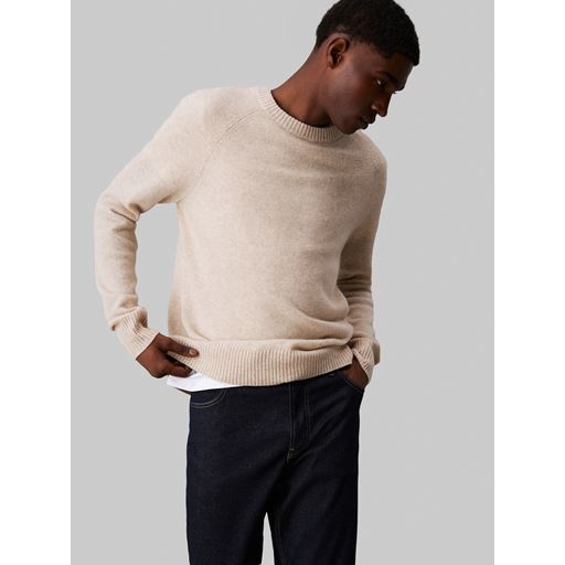 Calvin Klein Luxury Wool Sweater, Stony Beige Heather, M