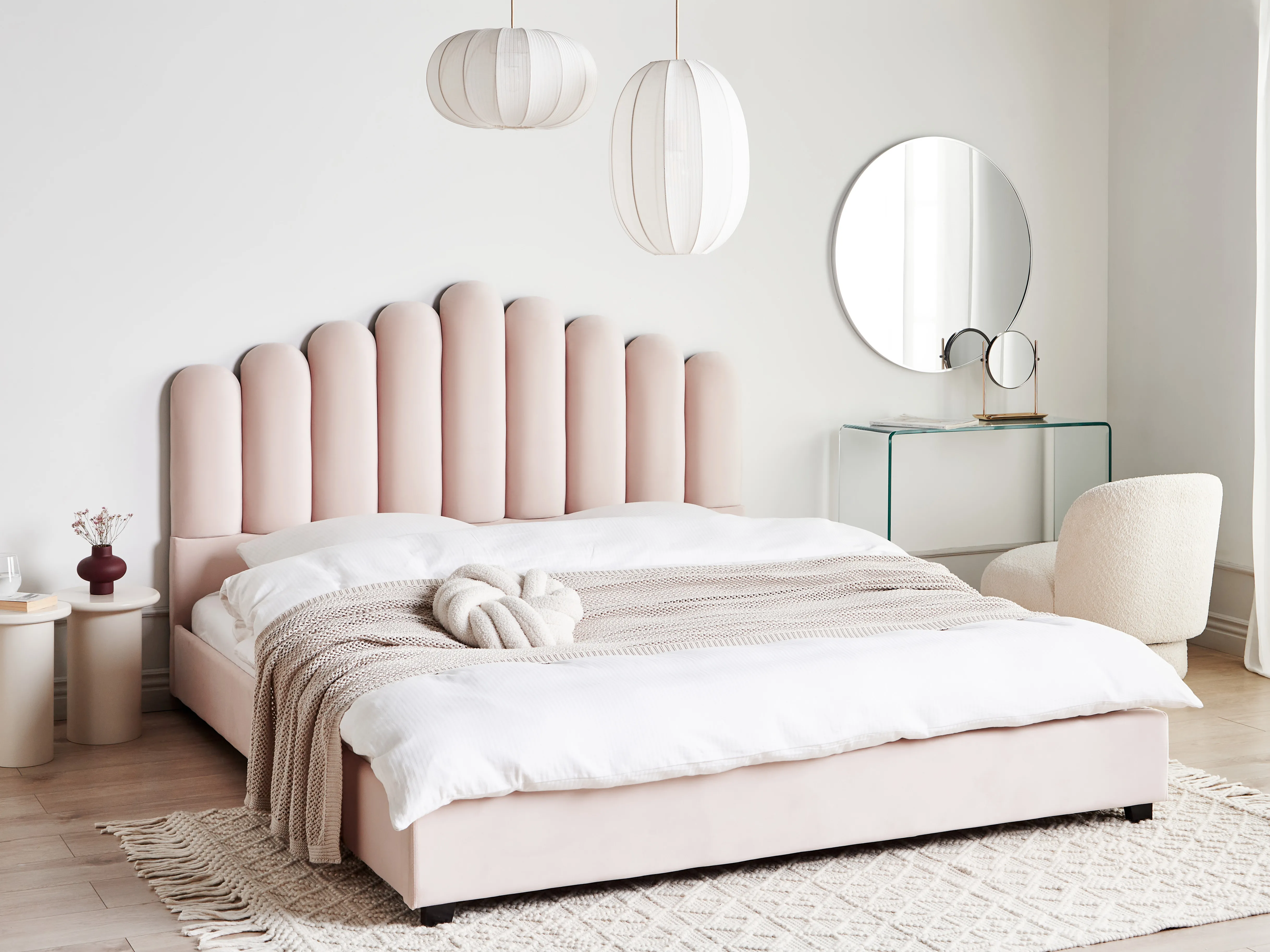 Waterbed Fluweel VINCENNES 180 x 200 cm Pastelroze