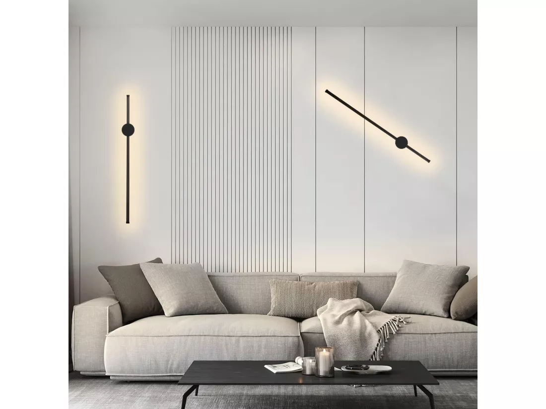 NETTLIFE Applique murale LED d'intérieur - 60 cm - Lampe de couloir moderne noire design - Blanc chaud 3000 K - Lampe de cuisine