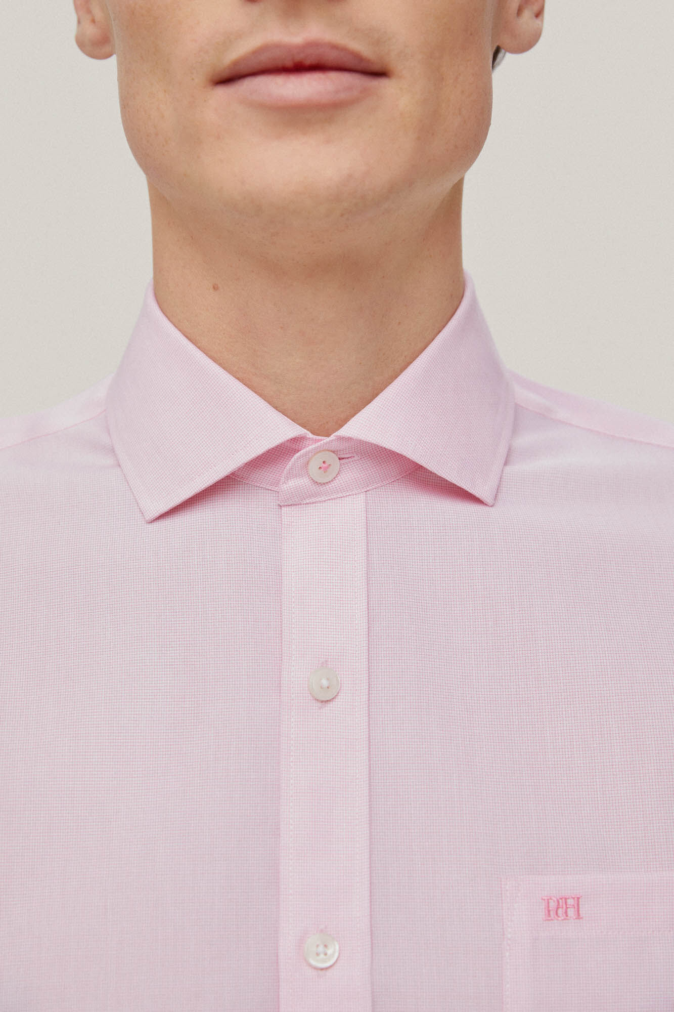 Camisa micro xadrez que não precisa passar - Rosa