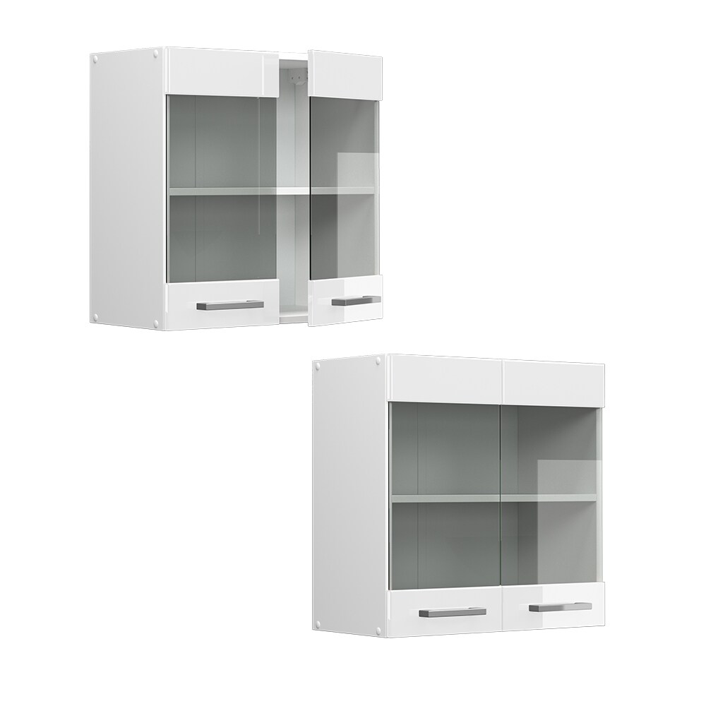 Vicco Hängeglasschrank Küchenschrank Küchenzeile R-Line 60 cm Weiß Tür Fächer Hochglanz