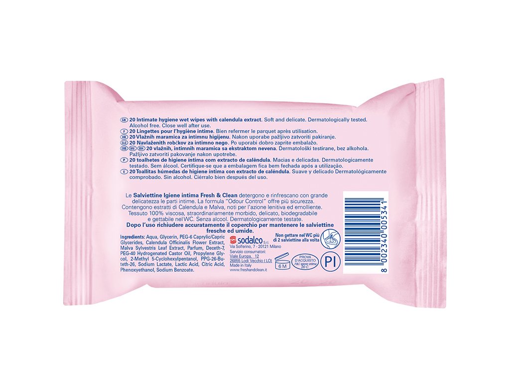 TOALHITAS ÍNTIMAS EXTRA DELICADO FLOR DE CALÊNDULA E MALVA FRESH & CLEAN 20 UN