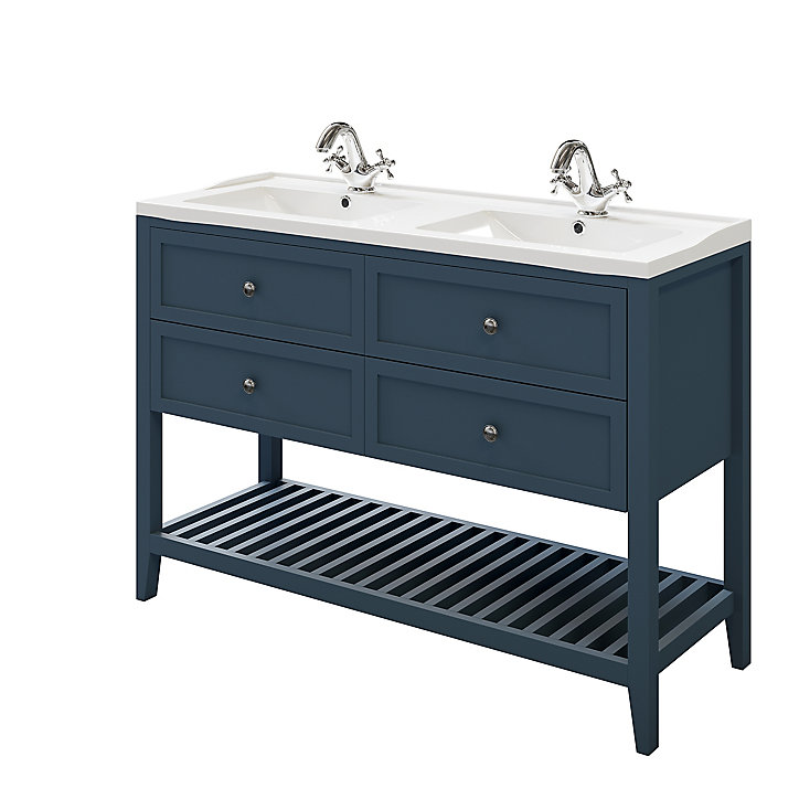 Meuble sous vasque à poser 4 tiroirs GoodHome Perma bleu 120 cm + plan double vasque Lana