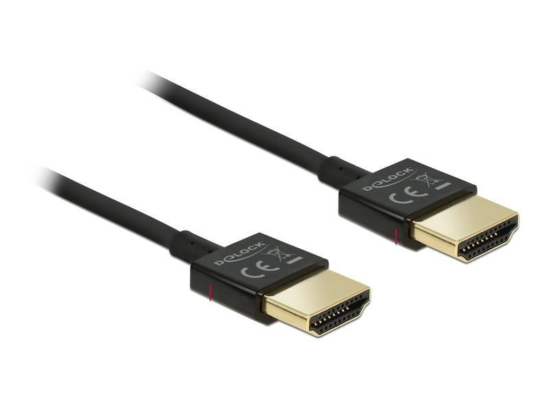 Delock Kabel 4K 60Hz HDMI - HDMI, 0.25 m, Schwarz Delock Kabel High Speed HDMI mit Ethernet – HDMI-A Stecker > HDMI-A Stecker 3D 4K 0.25 m Slim High Quality