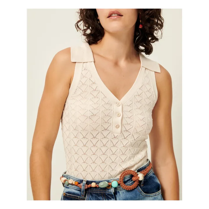 Sessùn Top Polo Maille Ajourée Baya | Ecru