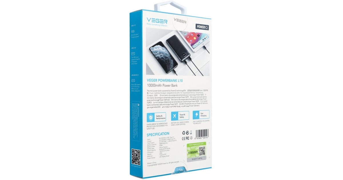 VEGERL10 powerbank 10.000mAh  (Zwart)