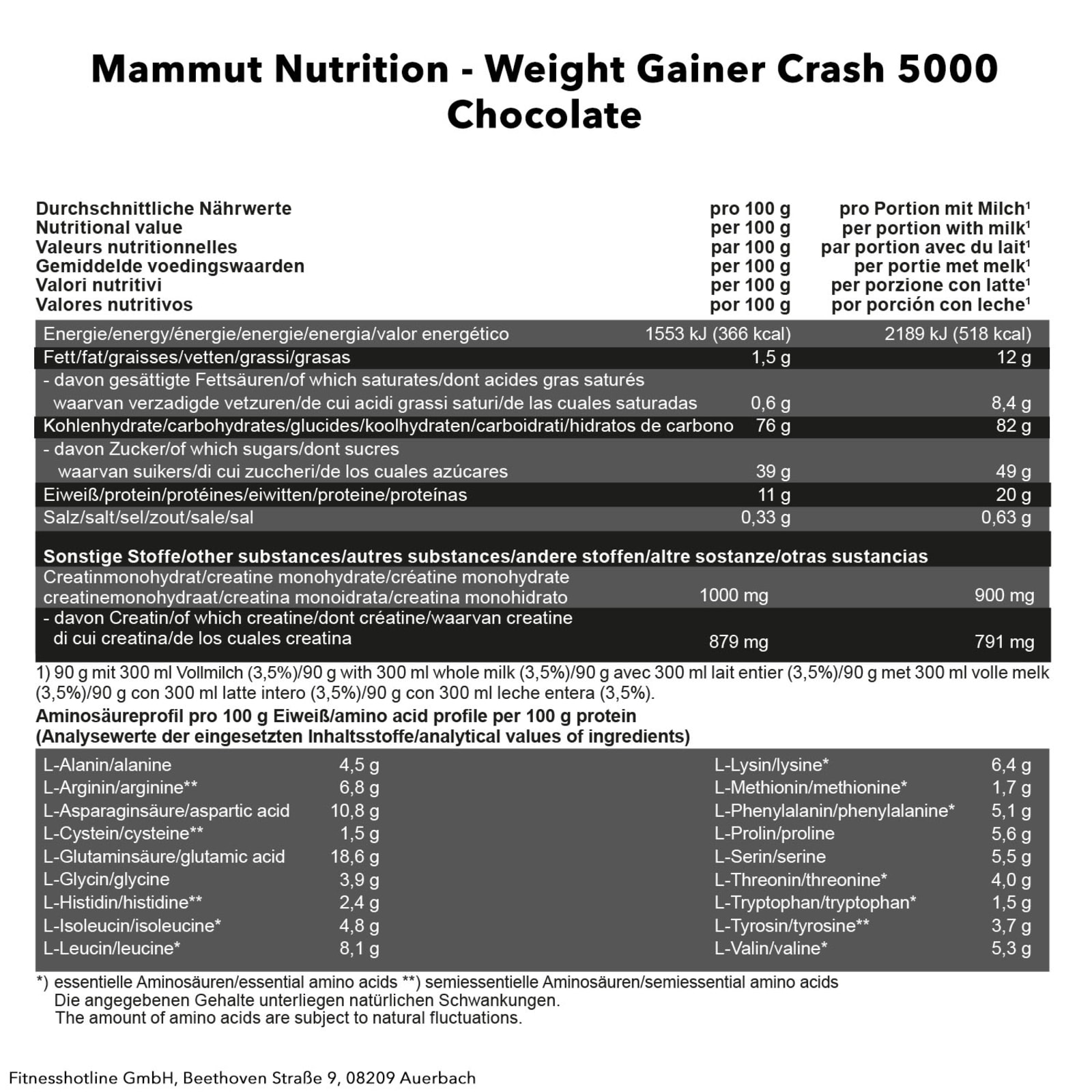 Weight Gainer Crash 5000 - 4500g - Schokolade