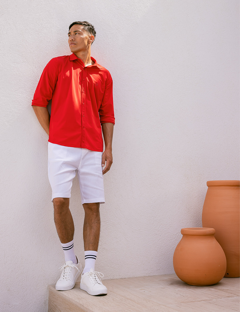 HBT CHEMISE HOMME CHARLIE MANCHES 3/4 ROUGE
