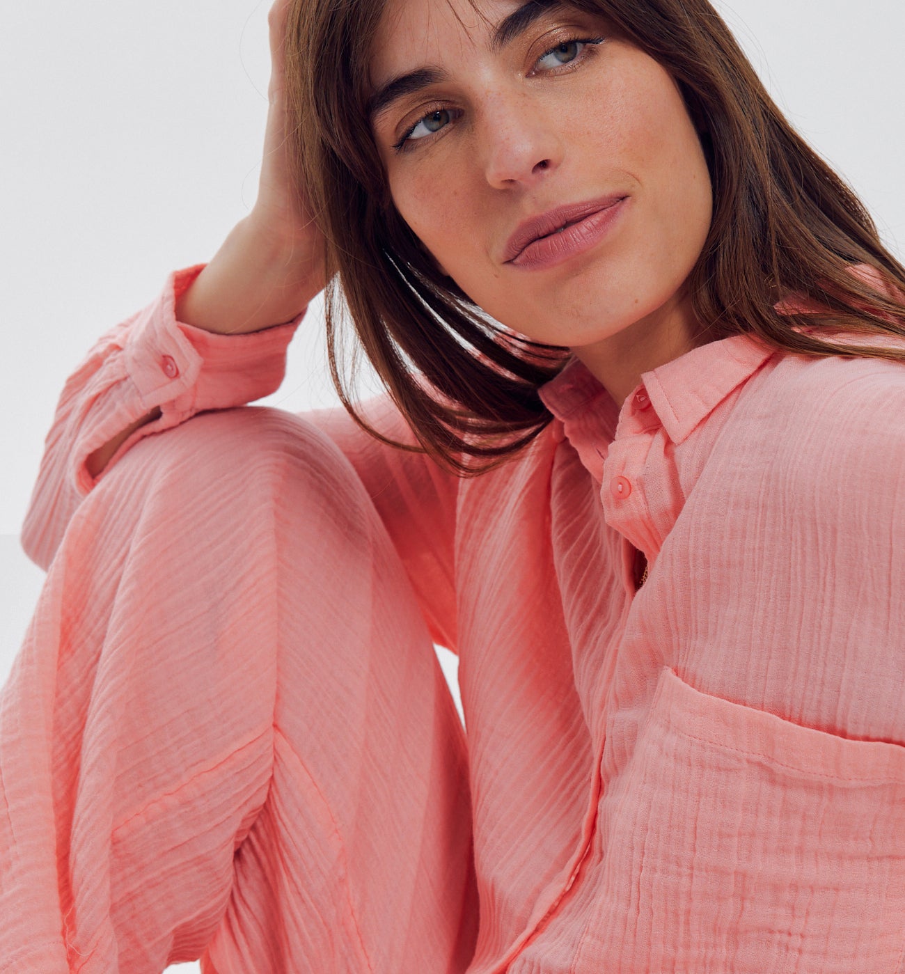 Combi en gaze de coton Femme - Corail