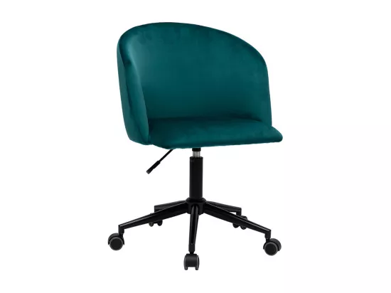 Chaise de bureau à roulettes en tissu velours bleu pétrole et métal noir VANITY