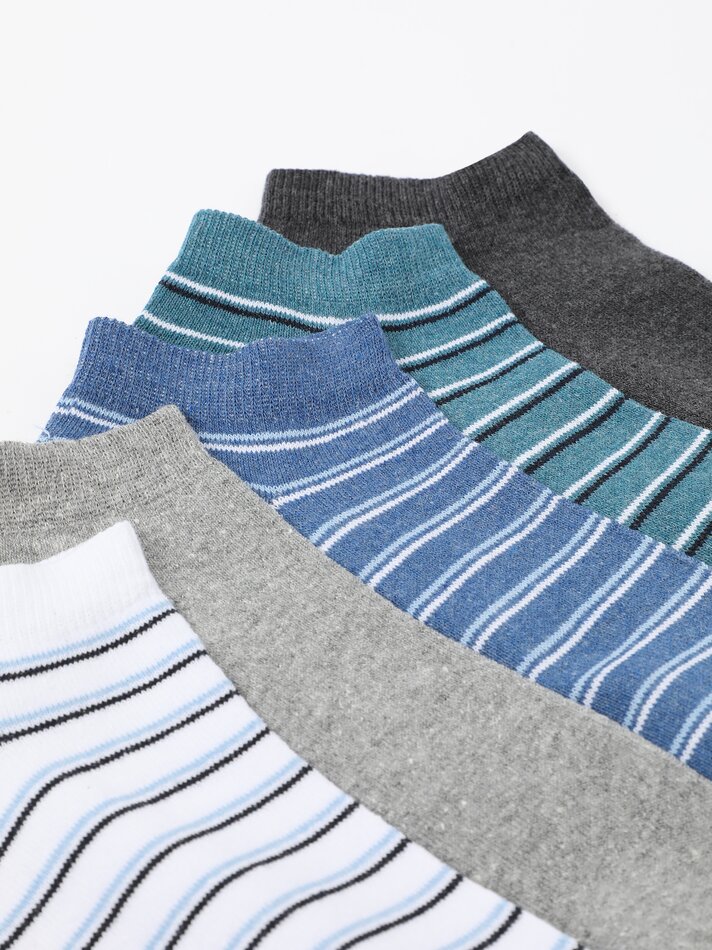 Pacote com 5 pares de meias listradas até o tornozelo - Cores sortidas