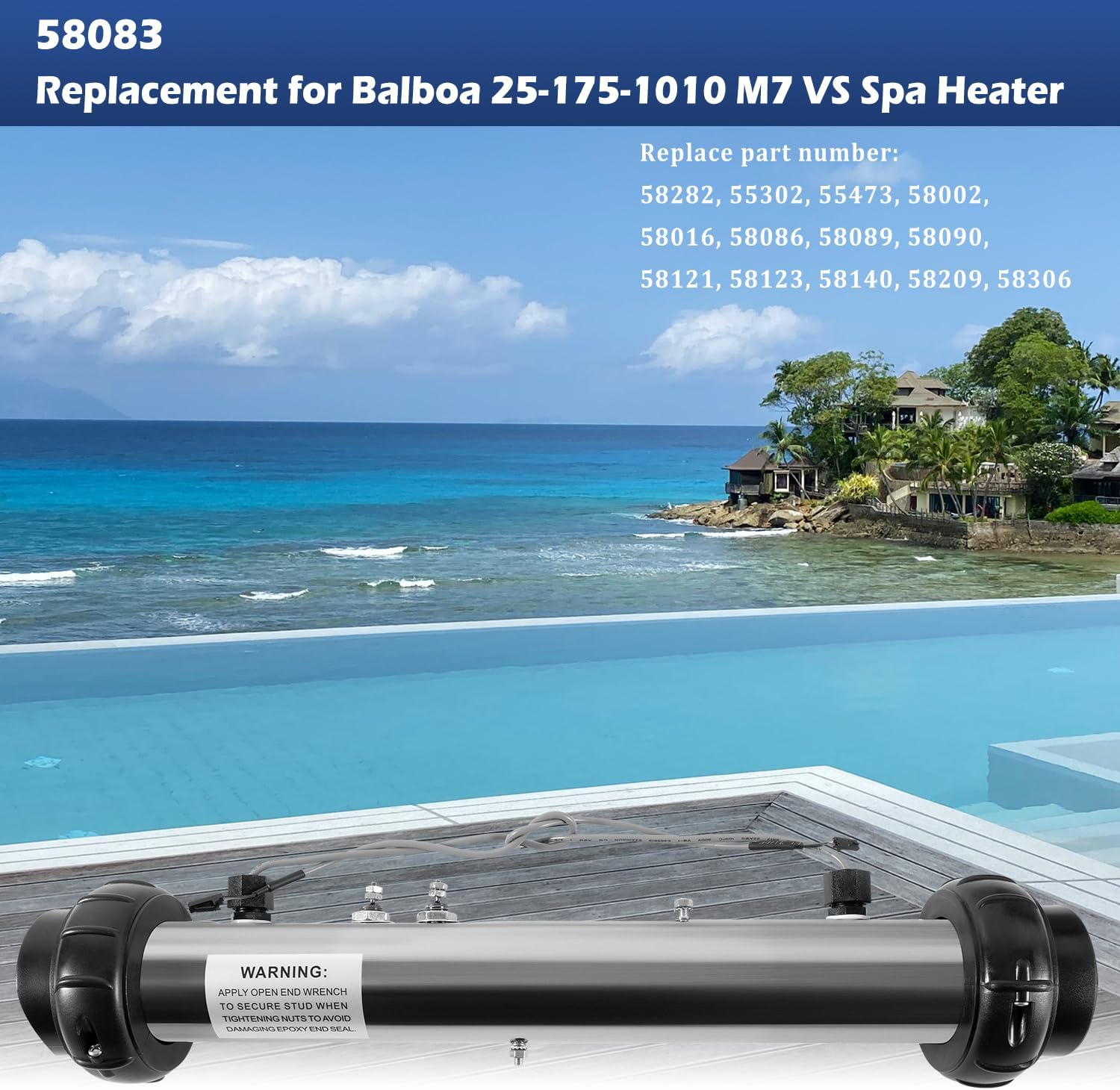Bonbo 58083 Heizungseinheit Ersatz für Balboa 25-175-1010 M7 VS 5,5 kW, 220 V Spa-Heizung, Montage Whirlpool-Heizelement mit Doppelsensoren, Alternative zu # 26-58083-7S-KS, 26-0807-7S-KS usw