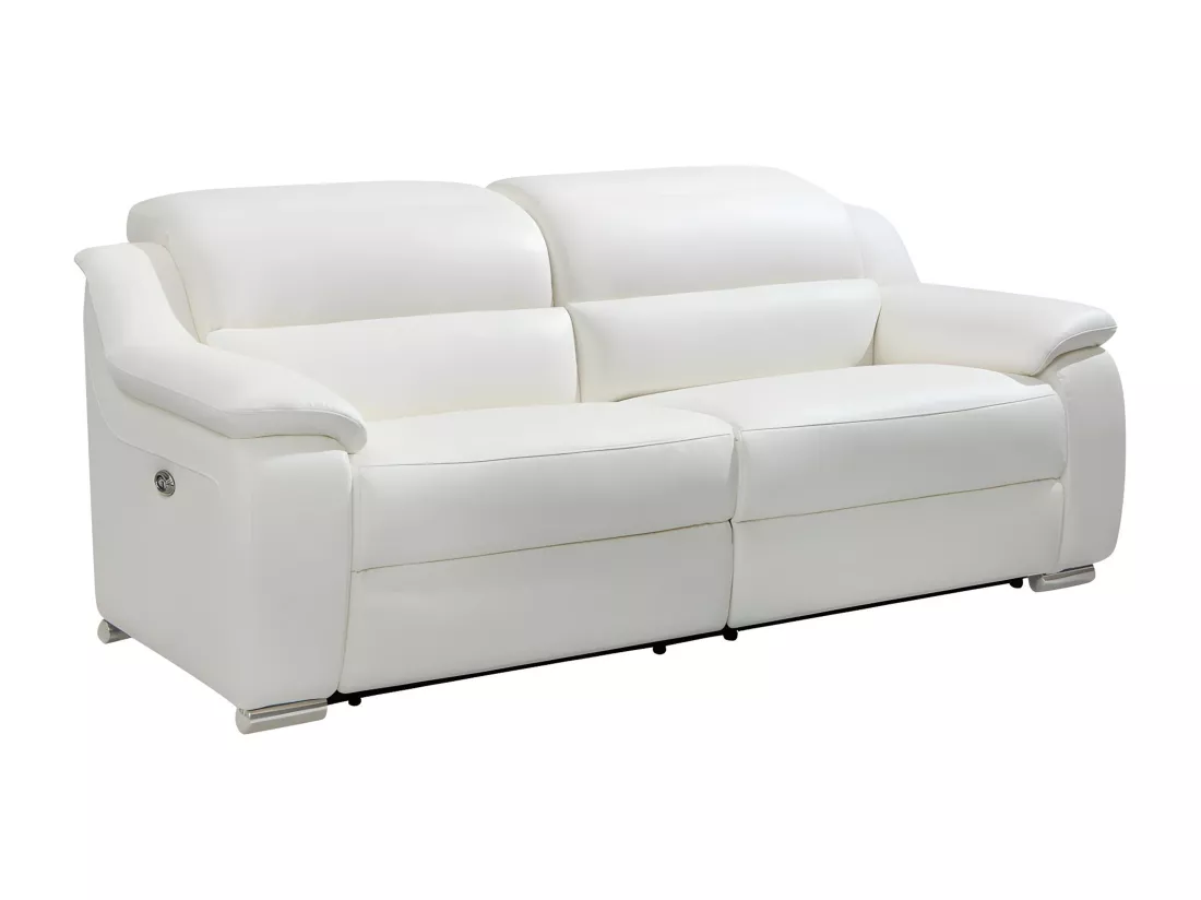 Canapé 3 places et fauteuil relax électrique en cuir blanc ARENA III