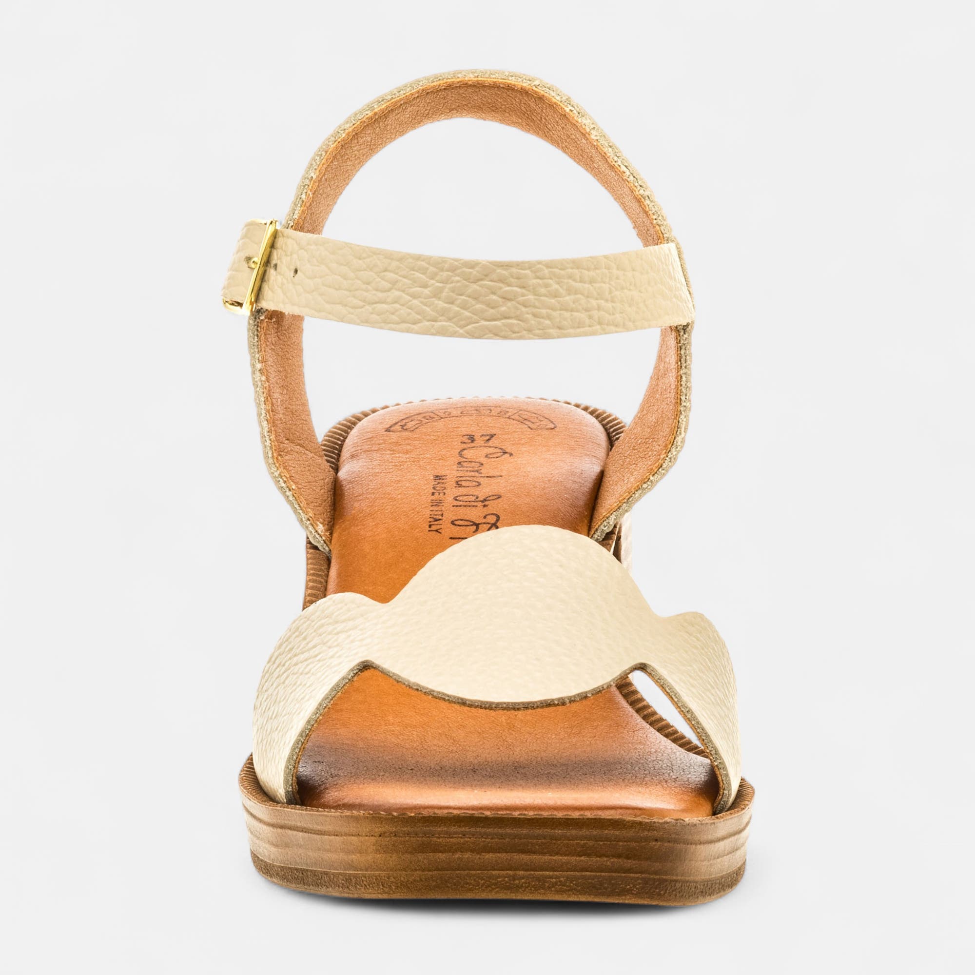 Nu-pieds à talon Femme en cuir beige