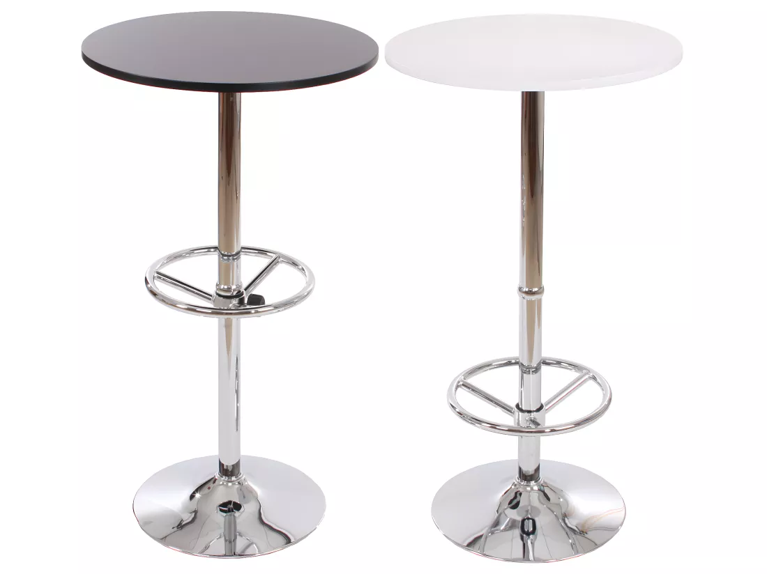 Table haute Bilbao repose-pieds, Table de bar / table haute Bari, ronde, avec repose-pied, 109x60x60cm, noir