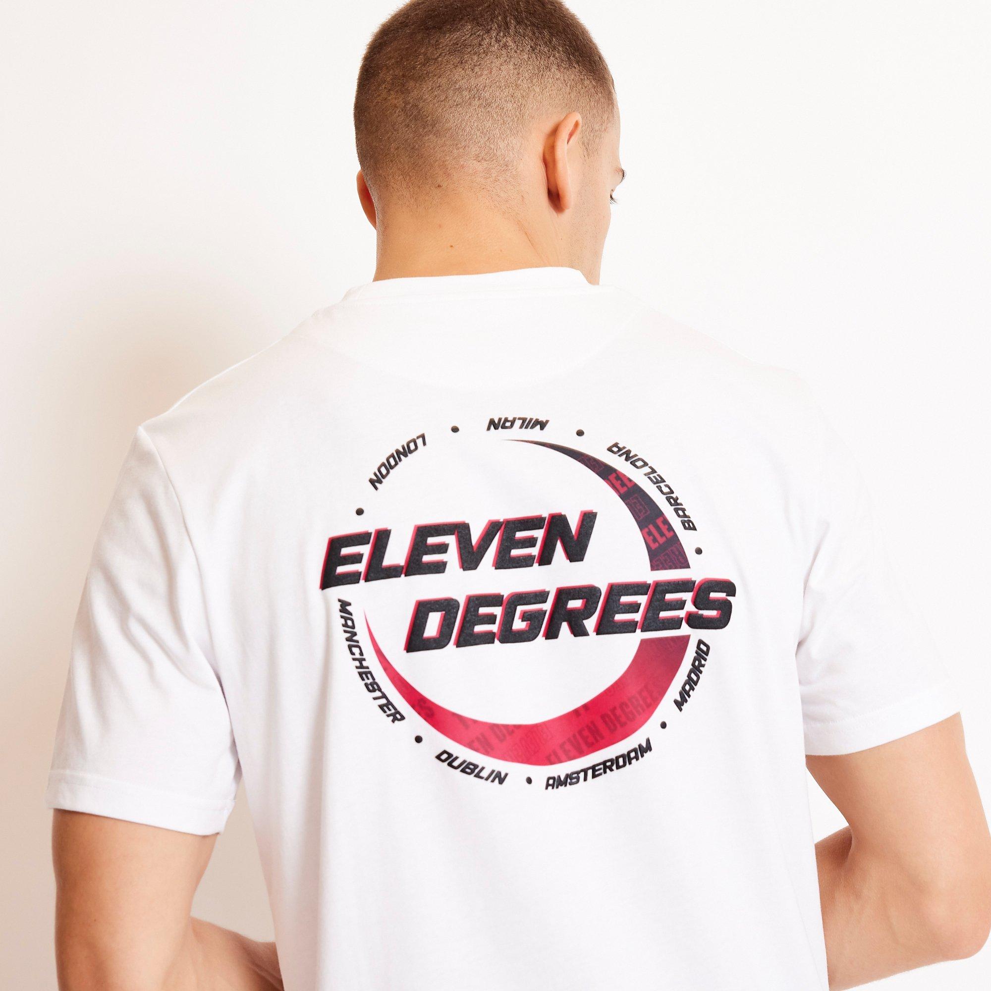 11 Degrees 11D City Circle Graphic T Shirt White  Scarlet