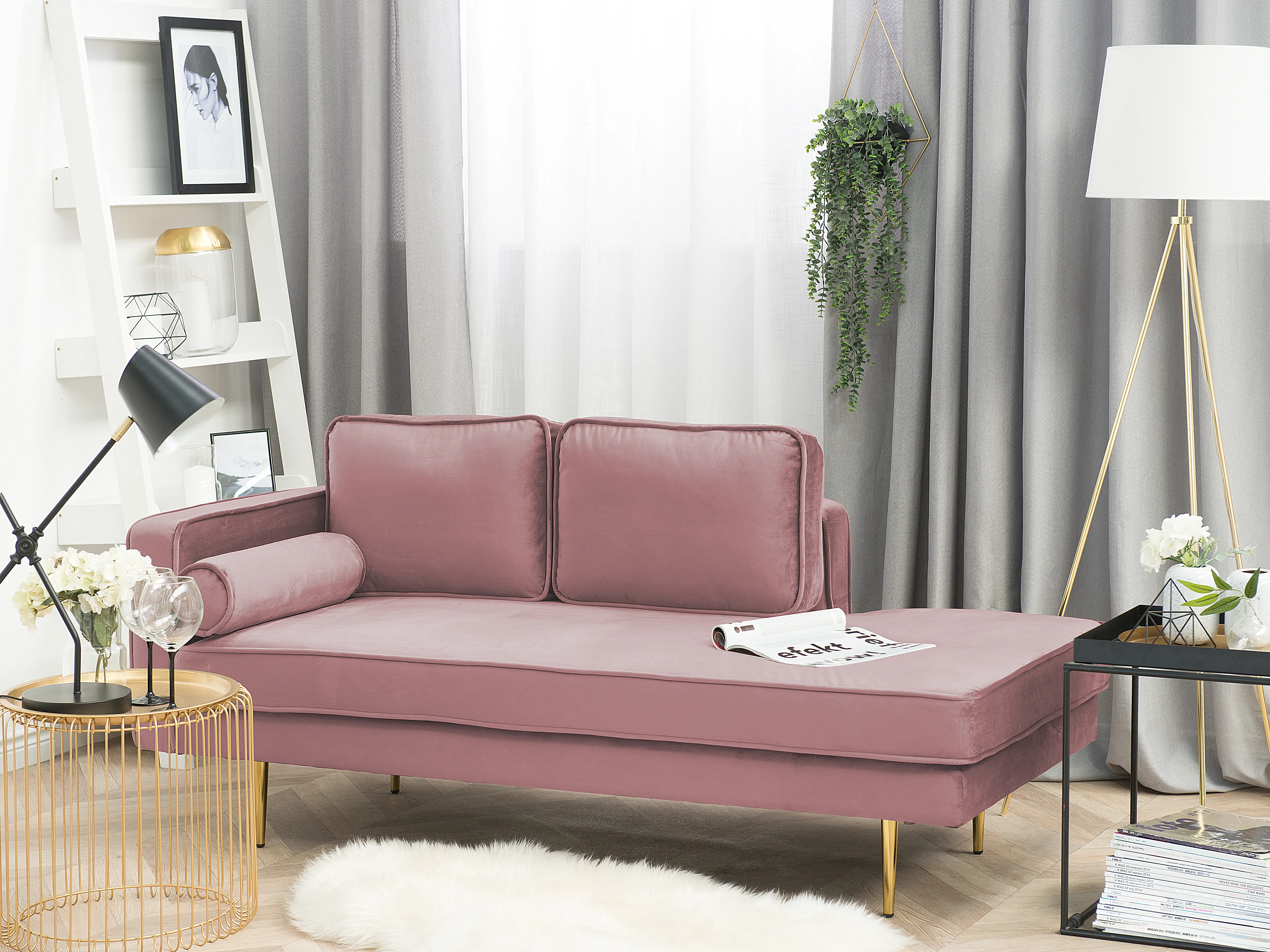 Linkszijdige chaise longue MIRAMAS Fluweel Roze
