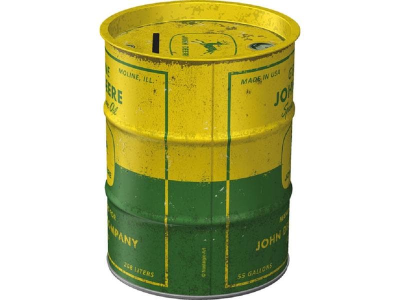 Nostalgic Art Spardose Genuine John Deere Schriftzug Sparkasse in Ölfass-Form