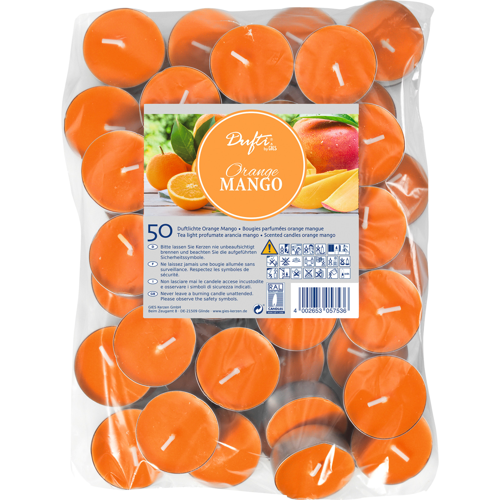 Duftteelichter Orangen Mango 50er-Pack