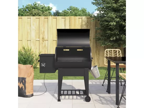 Gril à granulés avec étagère inférieure noir 94 cm fer